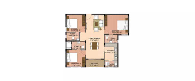 Radiance Mercury Perumbakkam - Floor plan 3 BHK 1475 Sq.ft
