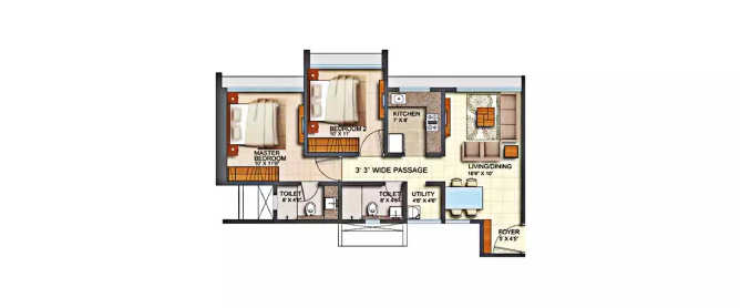 Runwal Forest Lily Kanjurmarg - Floor plan 2 BHK 666 Sq.ft
