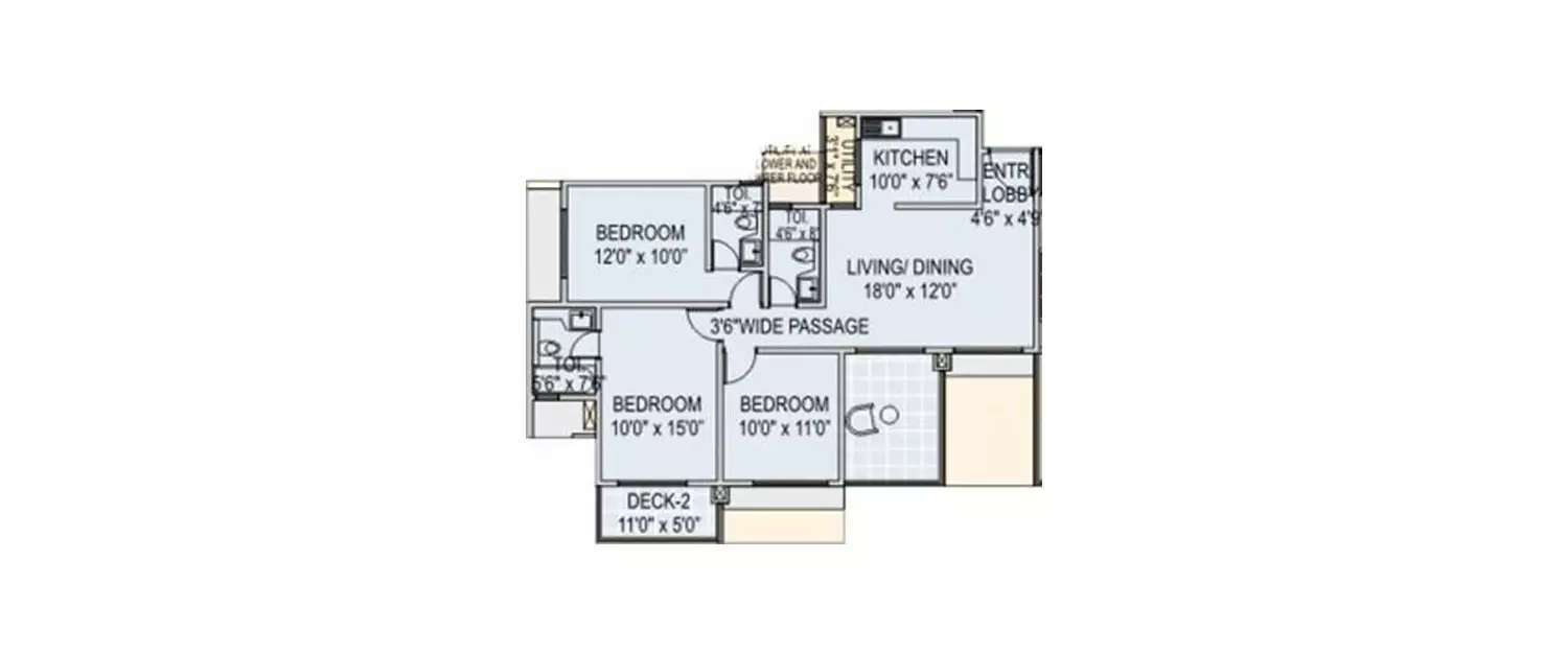 Floor plan for 3 BHK