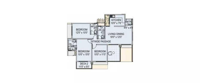 Runwal Euphoria Kondhwa - Floor plan 3 BHK 1325 Sq.ft