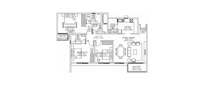 Godrej Aqua Hosahalli - Floor plan 3 BHK 1091 Sq.ft