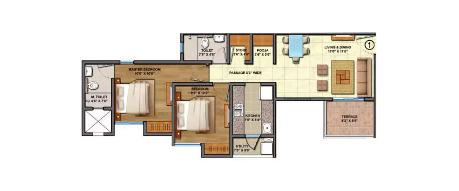 Floor plan for 2 BHK