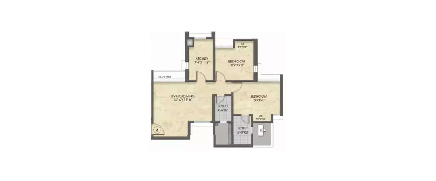 Floor plan for 2 BHK