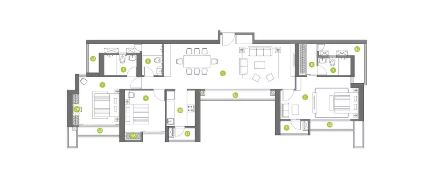 Floor plan for 3 BHK