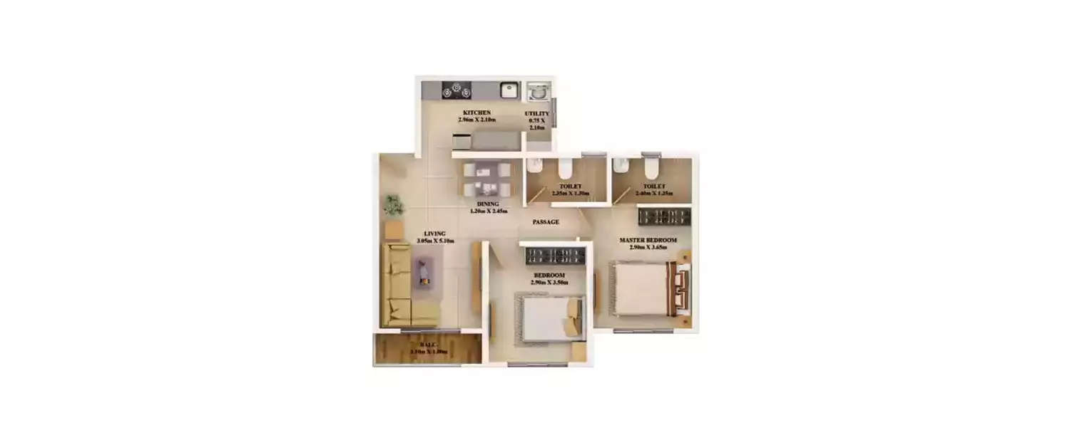 Floor plan for 2 BHK