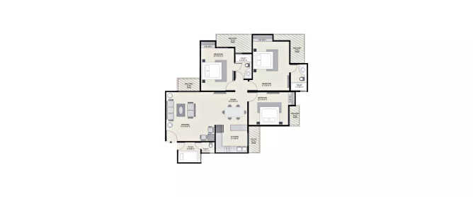 Ajnara Homes121 Sector 16B Greater Noida W - Floor plan 3 BHK 1615 Sq.ft
