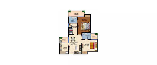 Ajnara Panorama Sector 22A - Floor plan 2.5 BHK 1180 Sq.ft