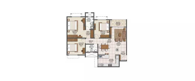 Brigade Buena Vista Devanahalli - Floor plan 3 BHK 1036 Sq.ft