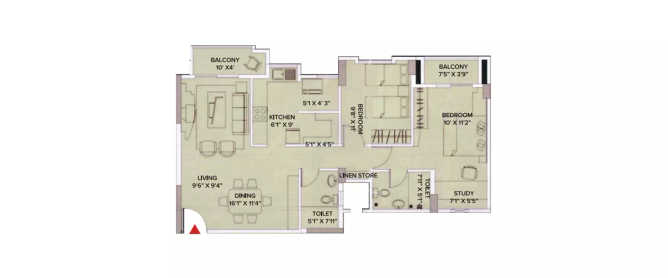 Brigade Gardenia JP Nagar - Floor plan 2.5 BHK 1130 Sq.ft
