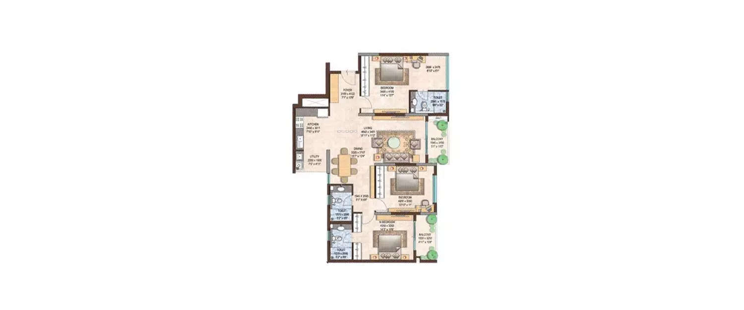 Floor plan for 3 BHK