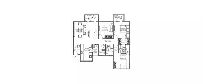 Godrej Air Whitefield - Floor plan 3 BHK 1086 Sq.ft