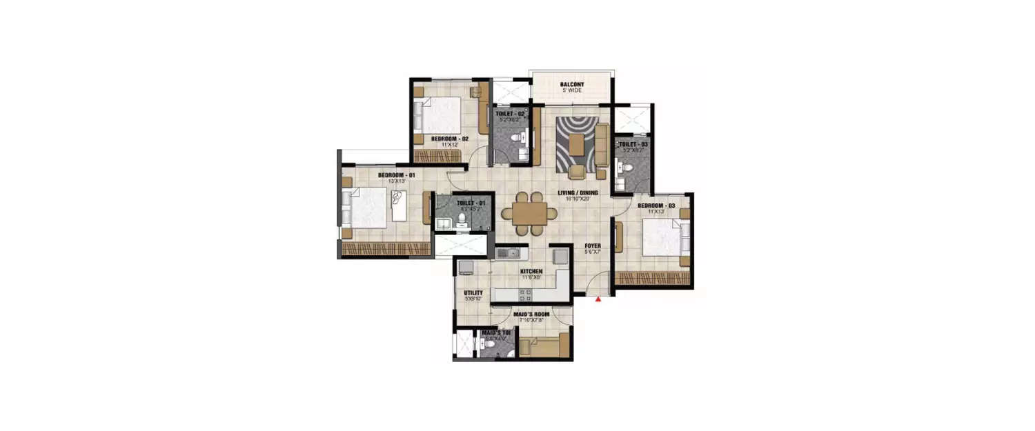 Floor plan for 3.5 BHK