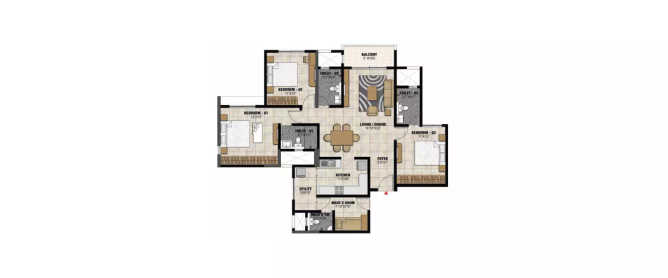 Prestige Park Square Begur - Floor plan 3.5 BHK 1224 Sq.ft