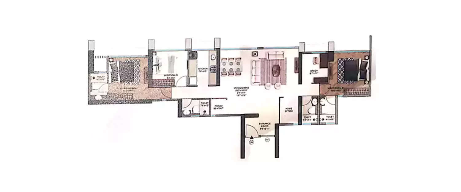 Floor plan for 3 BHK