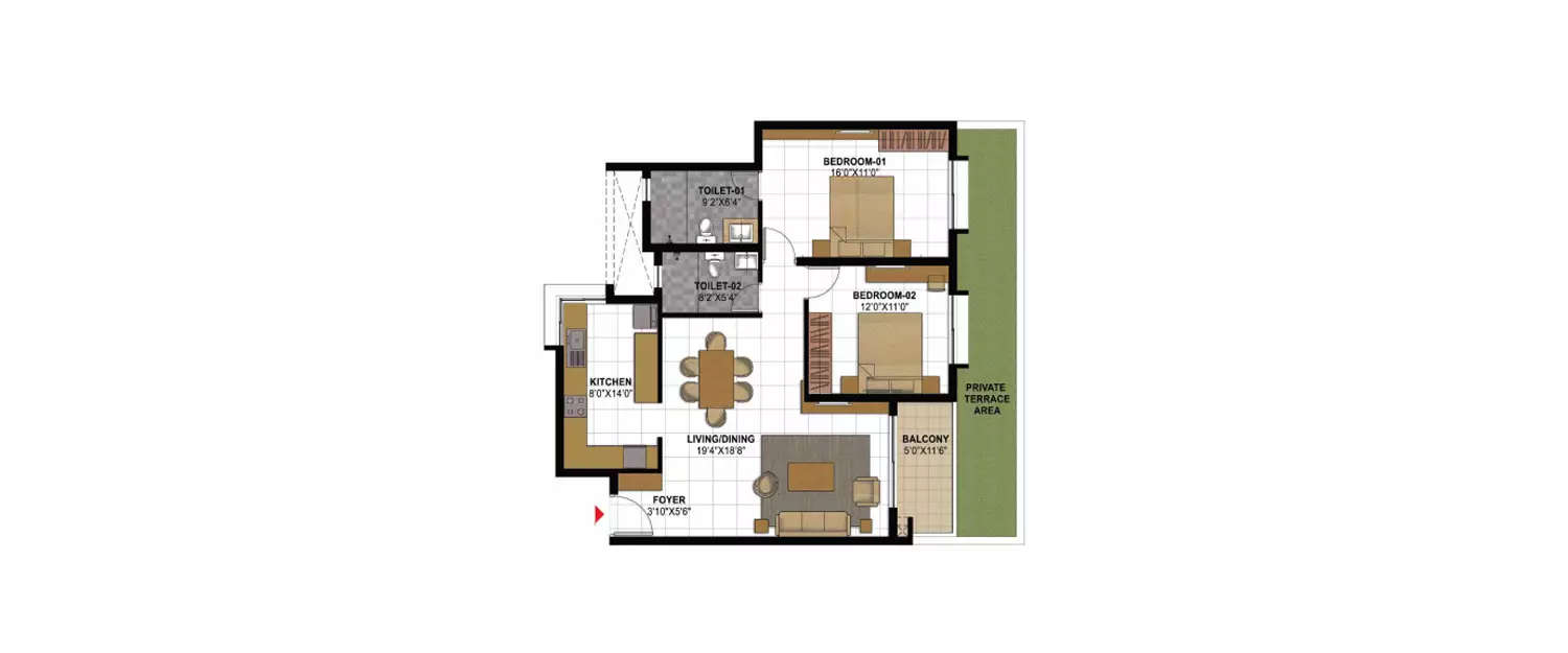 Floor plan for 2 BHK