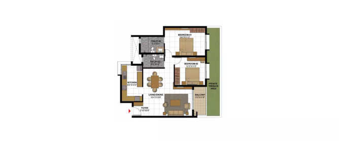 Prestige Gulmohar Horamavu - Floor plan 2 BHK 903 Sq.ft
