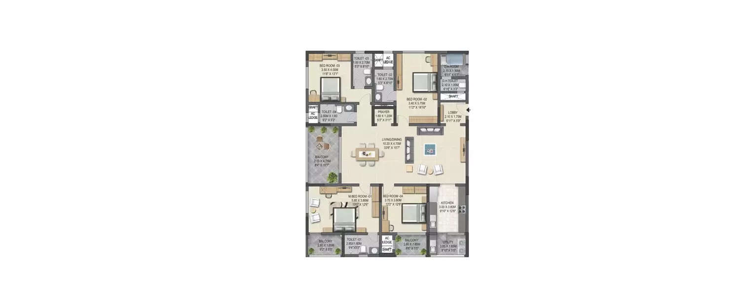 Floor plan for 4 BHK
