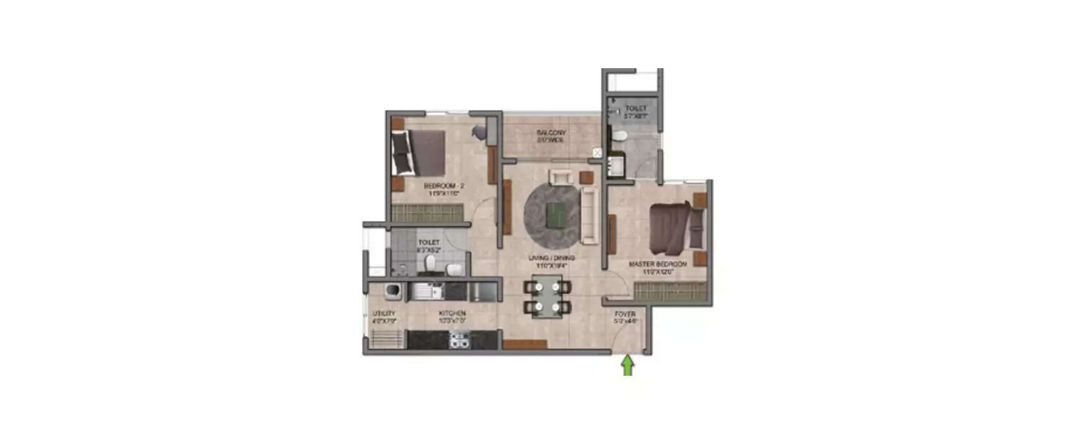 Floor plan for 2 BHK