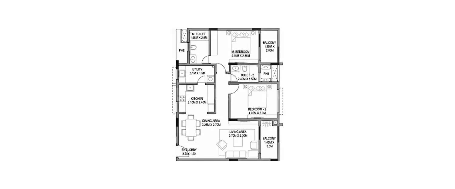 Floor plan for 2 BHK