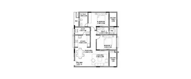 Paranjape Wind Fields Hebbal - Floor plan 2 BHK 840 Sq.ft