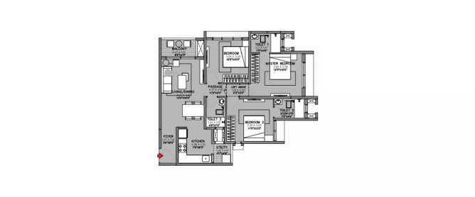 Godrej Green Cove Mahalunge - Floor plan 3 BHK 973 Sq.ft