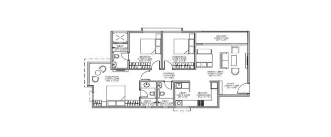 Godrej Nurture Electronic City - Floor plan 3 BHK 1013 Sq.ft