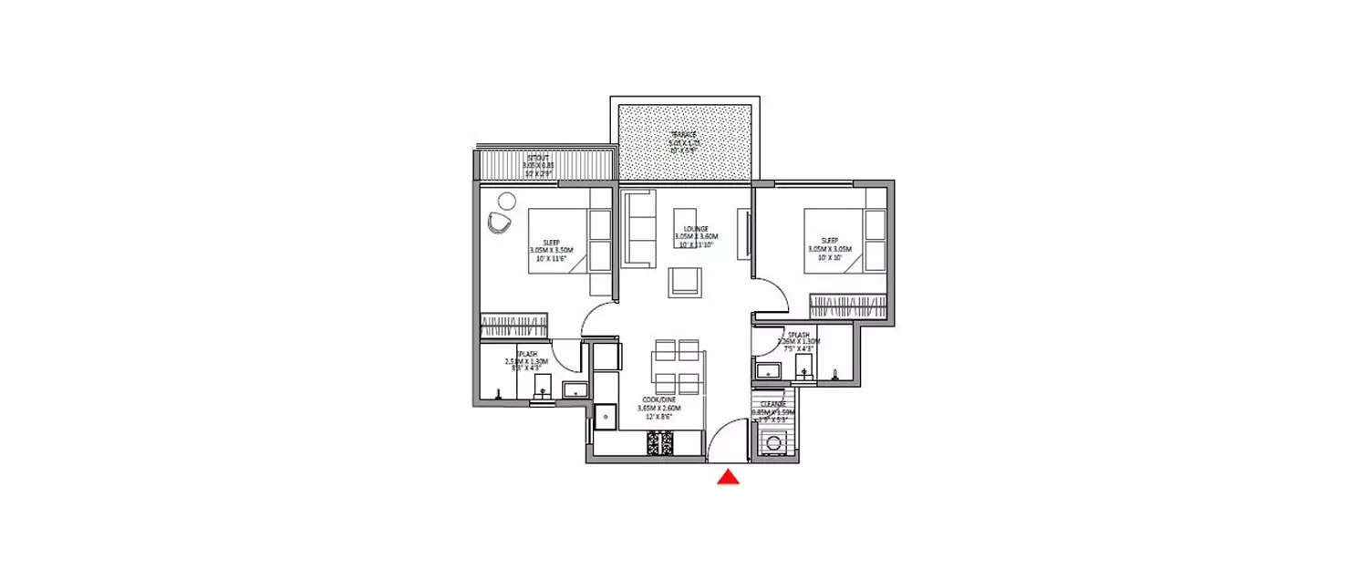 Floor plan for 2 BHK