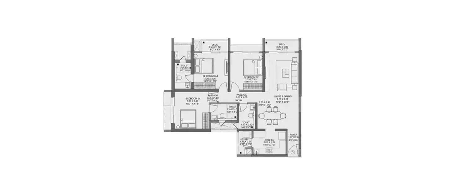 Floor plan for 3 BHK