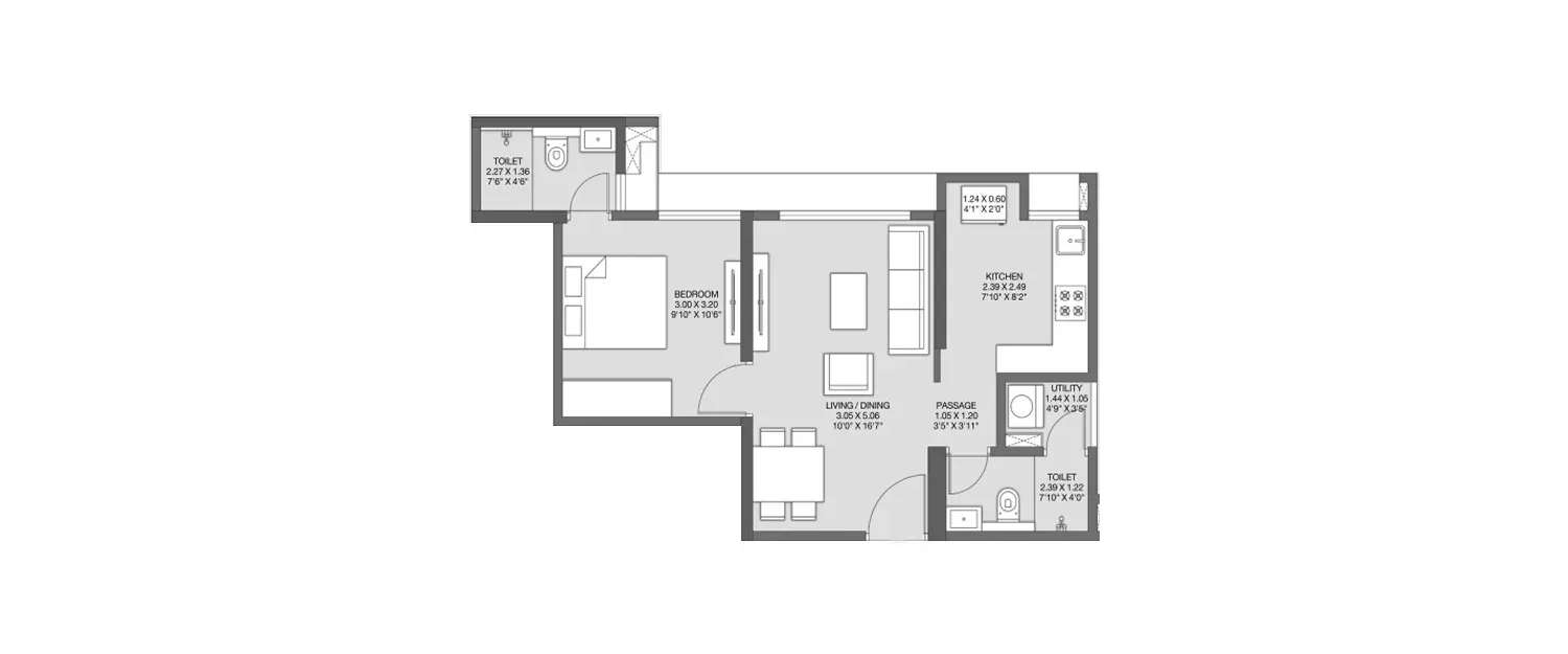Floor plan for 1.5 BHK
