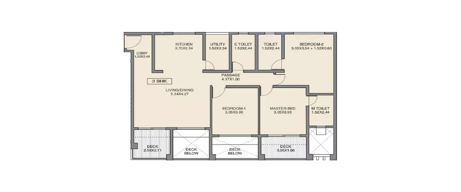 Floor plan for 3 BHK