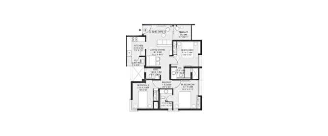 Godrej Greens Undri - Floor plan 3 BHK 654 Sq.ft