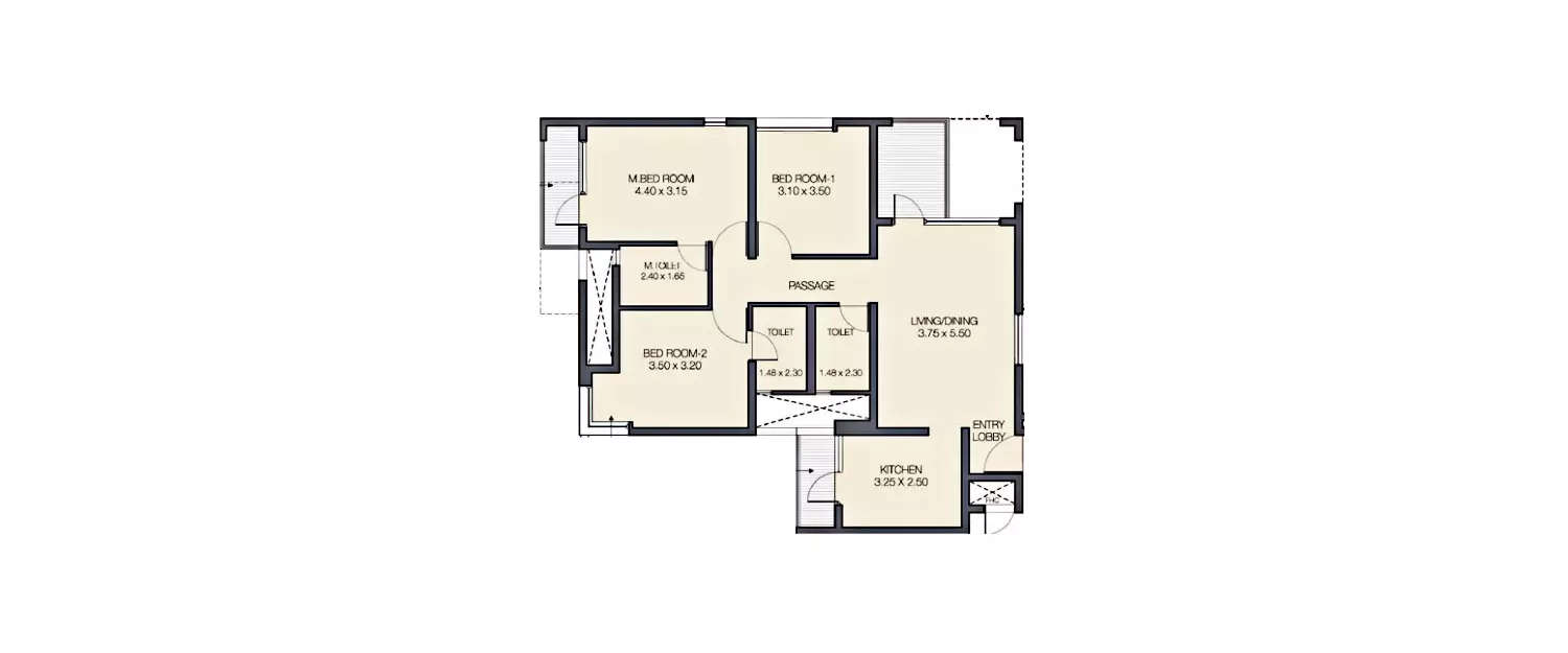 Floor plan for 3 BHK