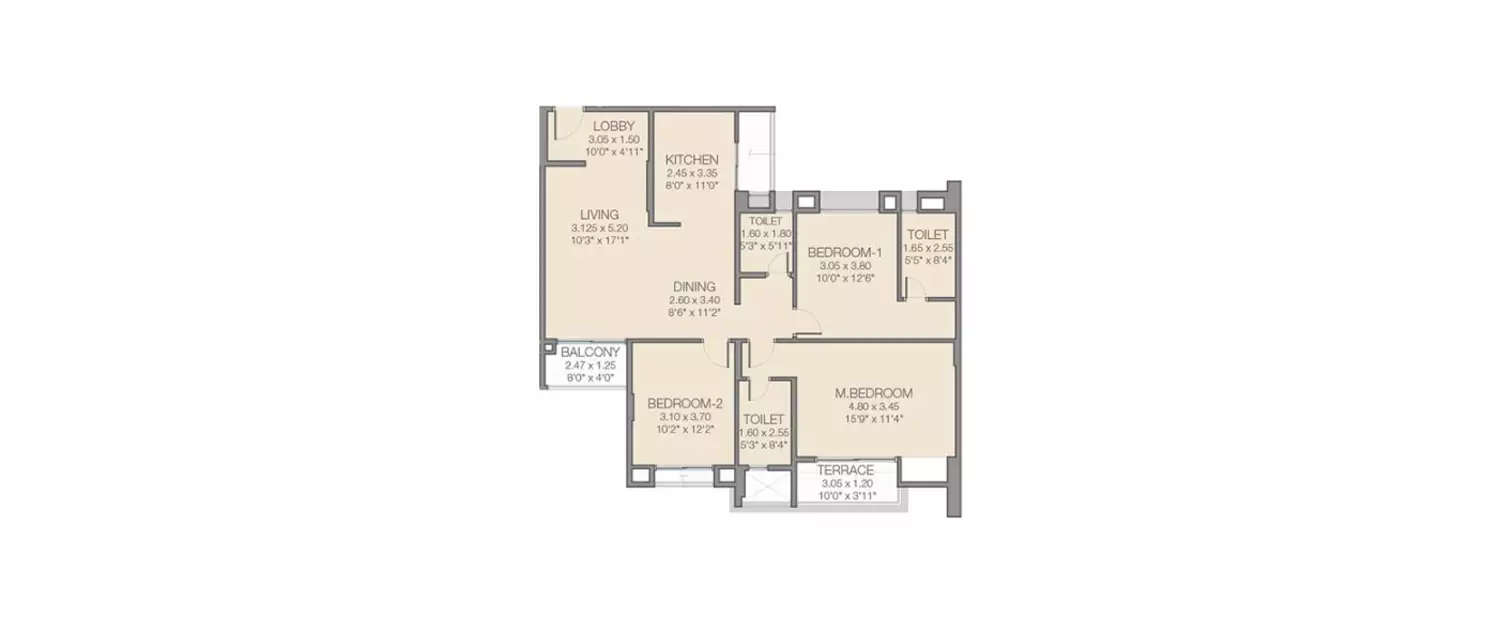 Floor plan for 3 BHK
