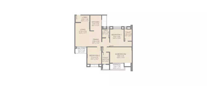 Godrej Prana Undri - Floor plan 3 BHK 928 Sq.ft