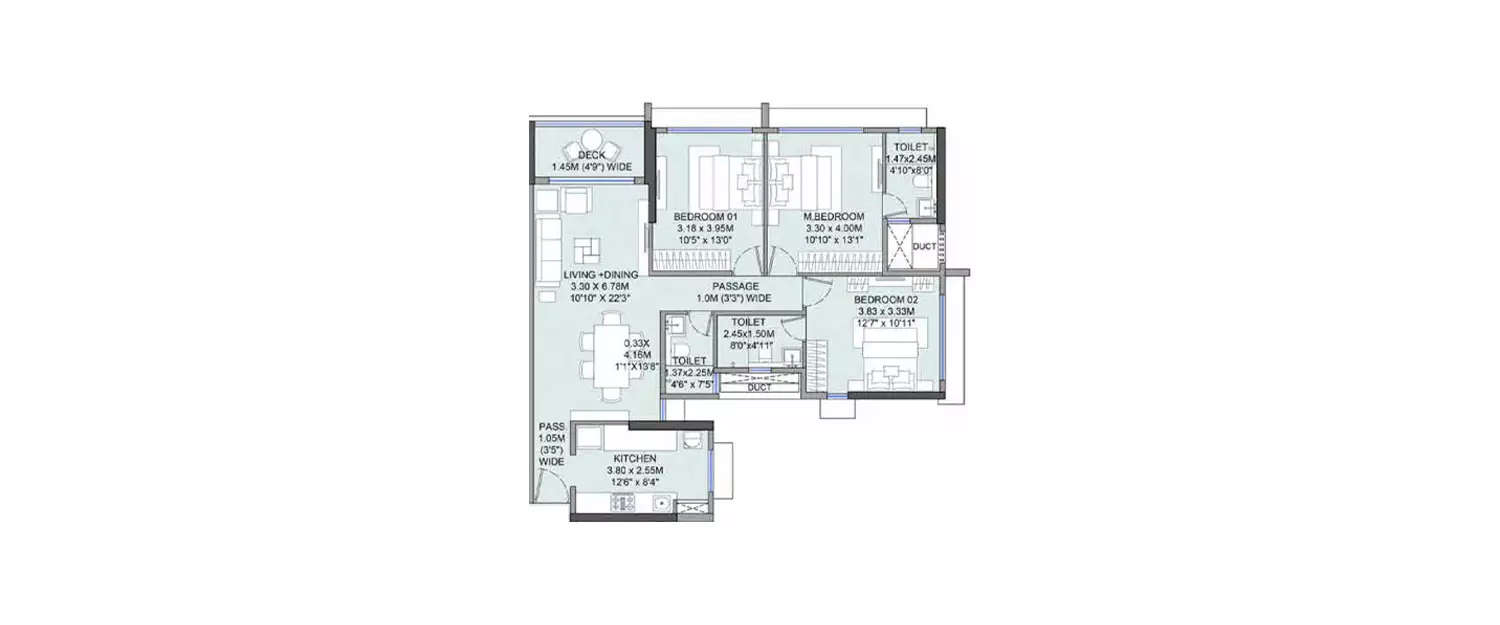 Floor plan for 3 BHK