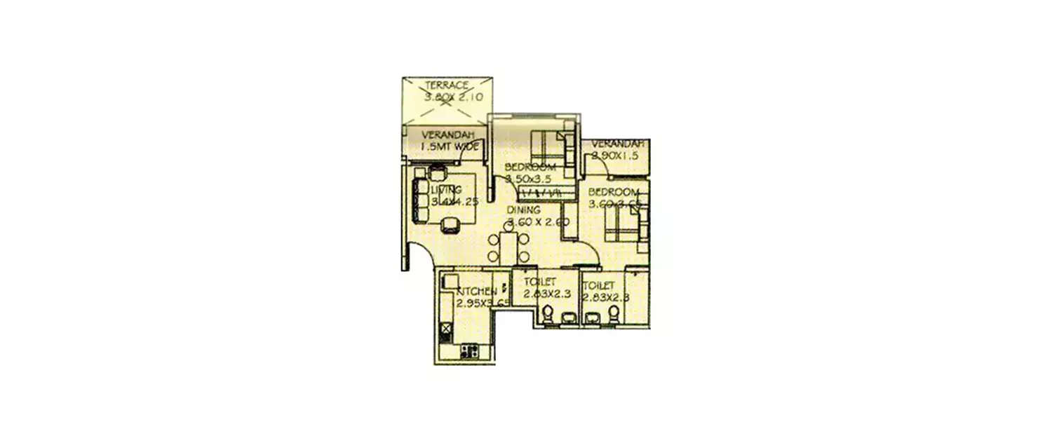 Floor plan for 2 BHK