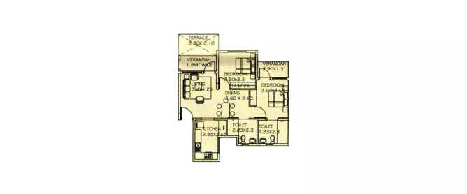 Paranjape Athashri Whitefield - Floor plan 2 BHK 1379 Sq.ft