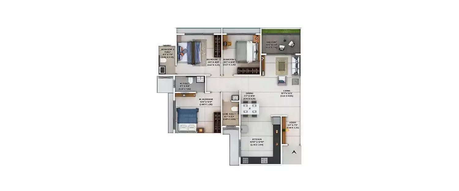 Floor plan for 3 BHK