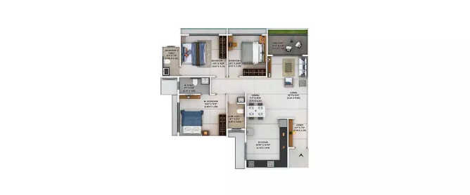 Jhamtani Ace Atmosphere Pimpri Chinchwad - Floor plan 3 BHK 1027 Sq.ft