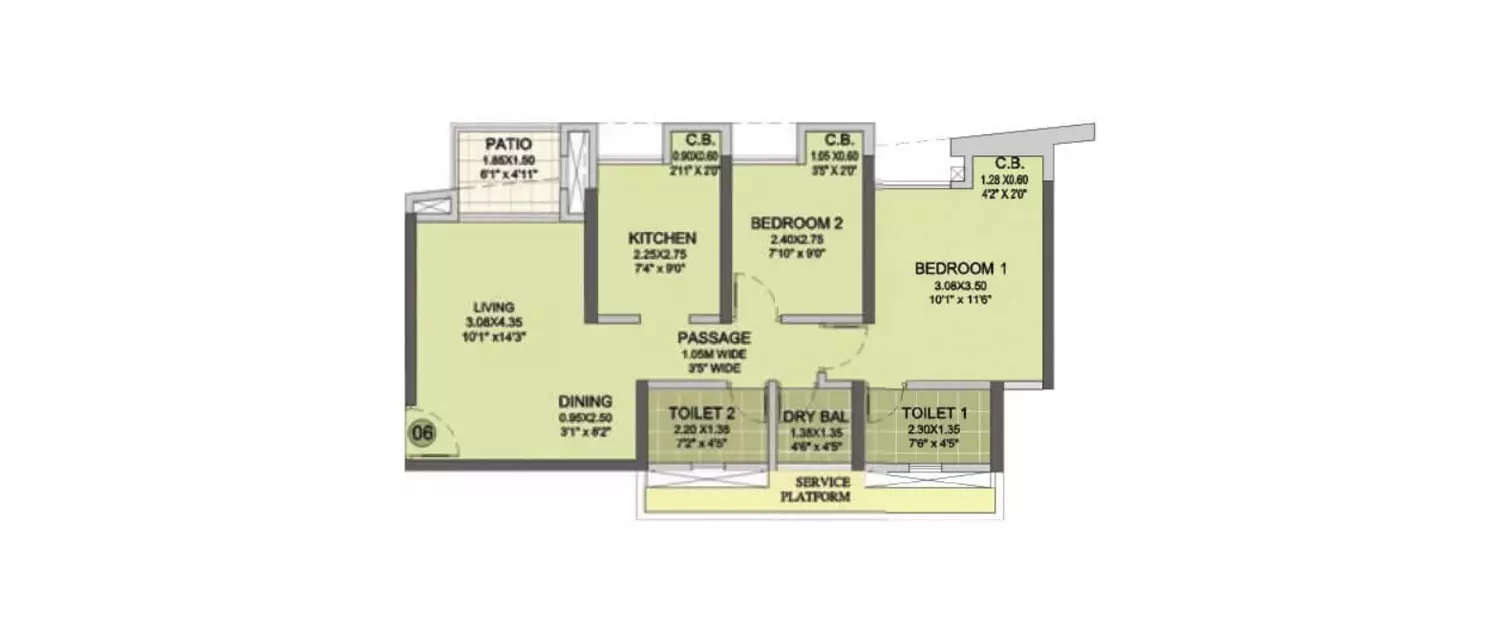 Floor plan for 2 BHK