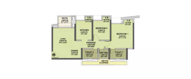 Puranik City Neral - Floor plan 2 BHK 648 Sq.ft