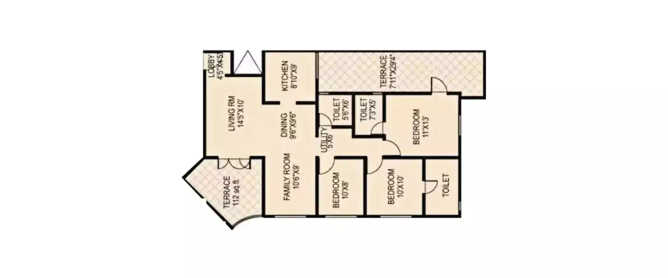 Paranjape Schemes Madhukosh Vadgaon Budruk - Floor plan 3 BHK 1339 Sq.ft