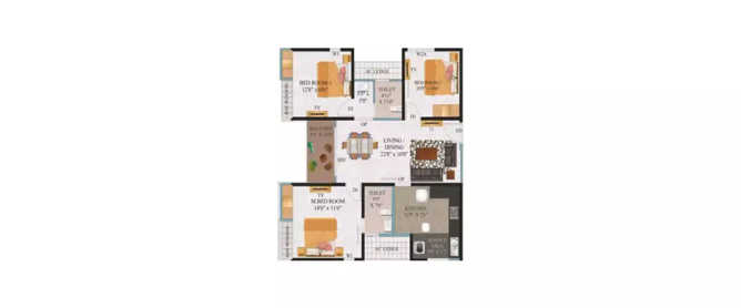 Alliance Galleria Residences Pallavaram - Floor plan 3 BHK 1365 Sq.ft
