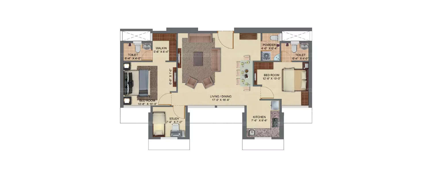 Floor plan for 2 BHK