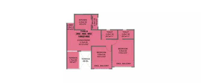 Kohinoor Coral Hinjewadi - Floor plan 2 BHK 560 Sq.ft