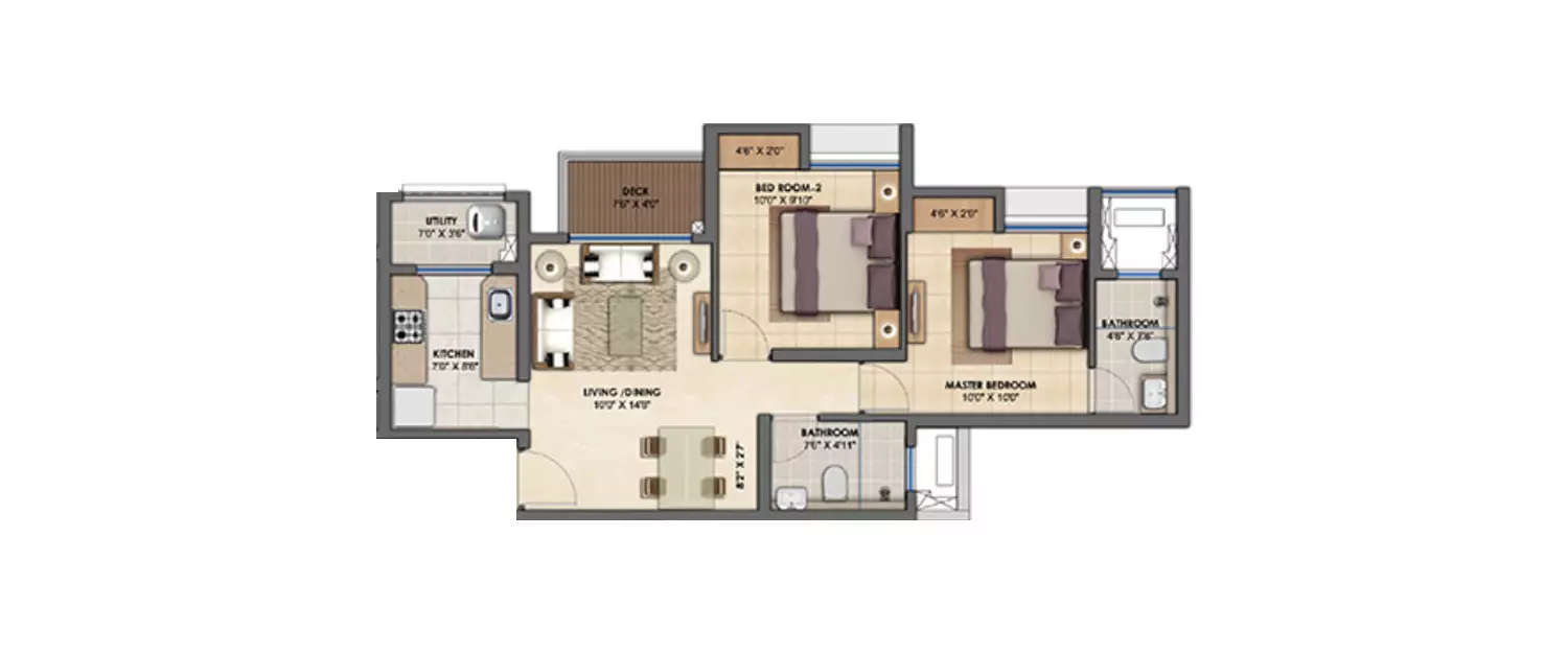 Floor plan for 2 BHK
