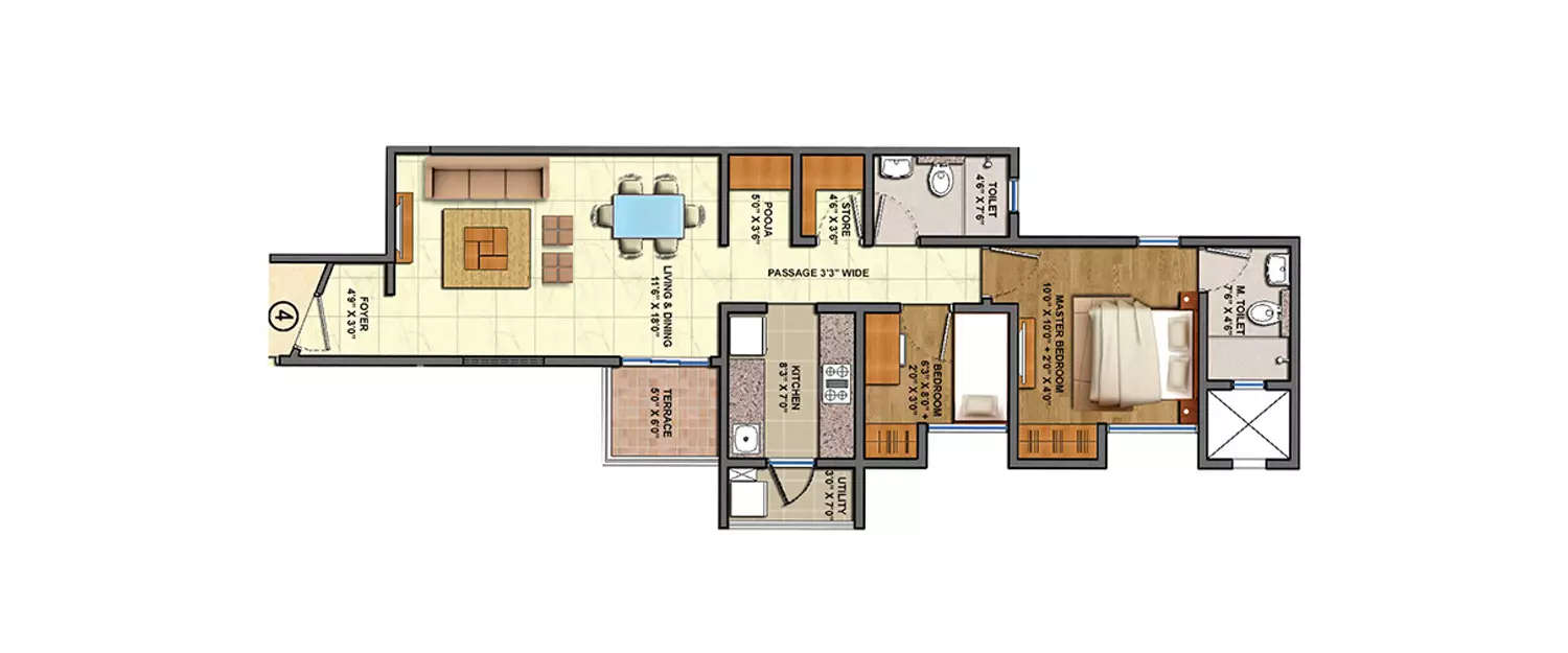 Floor plan for 1.5 BHK
