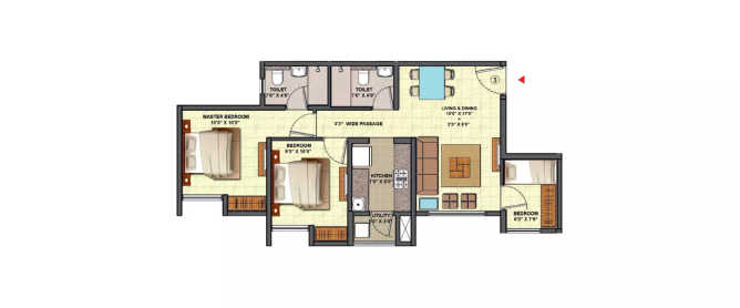 Lodha Prime Square Dombivali - Floor plan 3 BHK 675 Sq.ft