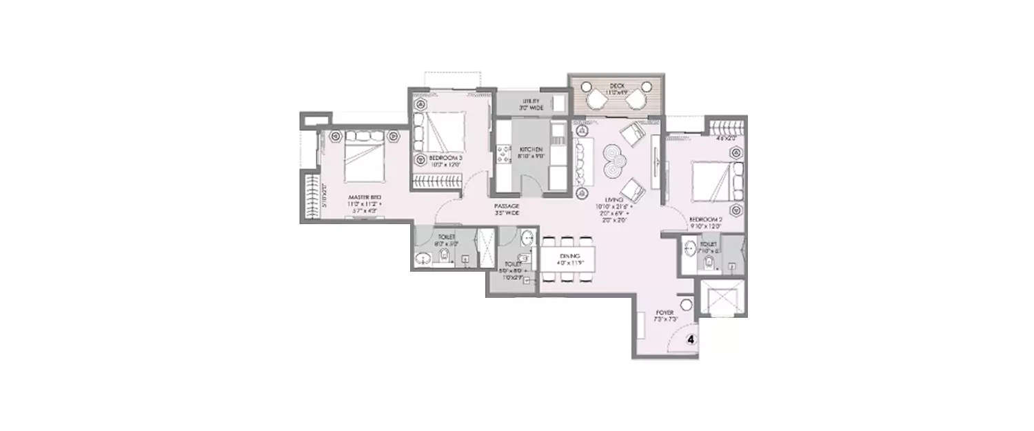 Floor plan for 3 BHK