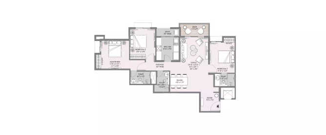 Lodha Trafalgar Square Kolshet Road - Floor plan 3 BHK 1134 Sq.ft